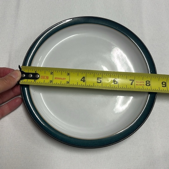 Denby, Greenwich Dish set Footed Cup, Saucer, & Lunch Plate Green & white 3 pc - Picture 8 of 11